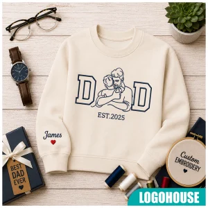 Personalized Dad Tshirt with Kid Names on Sleeve, Father's Day Gift, Birthday Gift for Dad, New Dad Gift, Minimalist Cool Dad Tshirt - Image 1