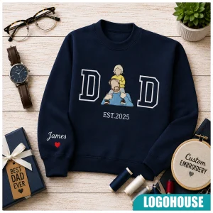 Personalized Dad Tshirt with Kid Names on Sleeve, Father's Day Gift, Birthday Gift for Dad, New Dad Gift, Minimalist Cool Dad Tshirt