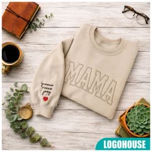 Personalized Mama T-Shirt/Sweatshirt/Hoodie with Kid Names on Sleeve, Mothers Day Gift, Birthday Gift for Mom, New Mom Gift, Minimalist Cool Mom Sweater - Image 2