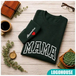 Personalized Mama T-Shirt/Sweatshirt/Hoodie with Kid Names on Sleeve, Mothers Day Gift, Birthday Gift for Mom, New Mom Gift, Minimalist Cool Mom Sweater - Image 1